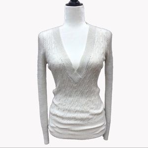 The Limited Cream Deep V-Neck Sweater - Large